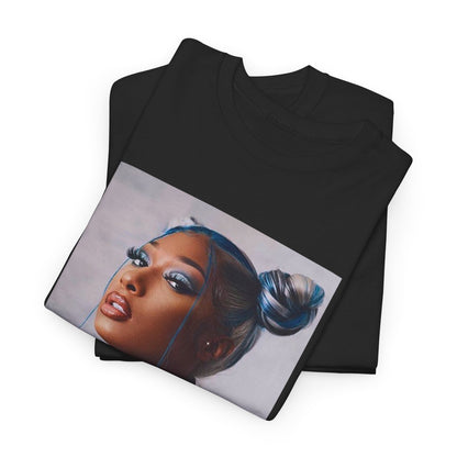 A black graphic t-shirt featuring a casual rap graphic of Megan Thee Stallion.