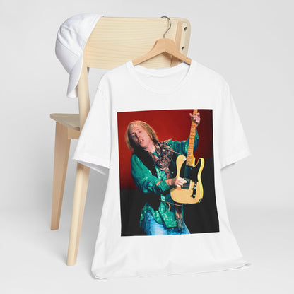 A black graphic t-shirt featuring a graphic related to Tom Petty's 'Free Fallin'' song or era concert.