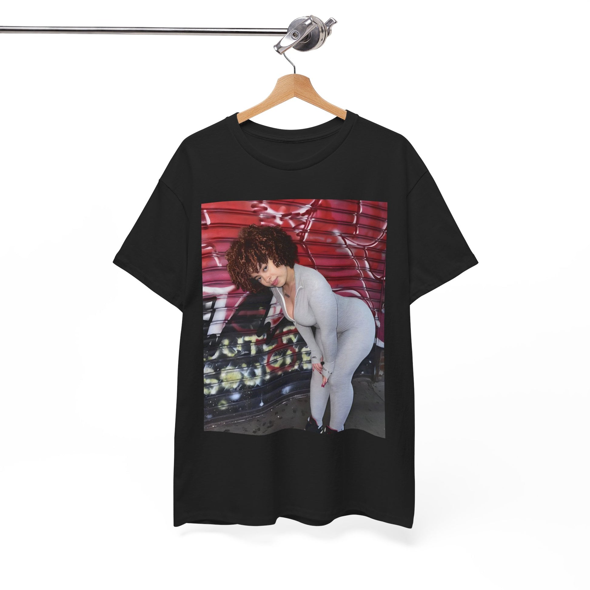 A black graphic t-shirt featuring a graphic of Ice Spice with text like 'No Flop Era'.