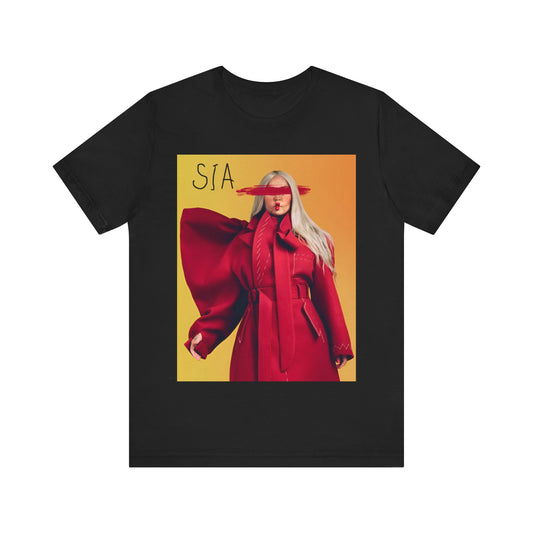 A black graphic t-shirt featuring a retro graphic related to Sia's '1000 Forms of Fear' album era.