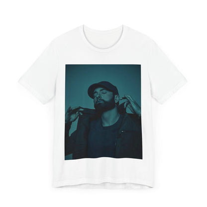 A black graphic t-shirt featuring a graphic of Eminem as a 'Rap God'.