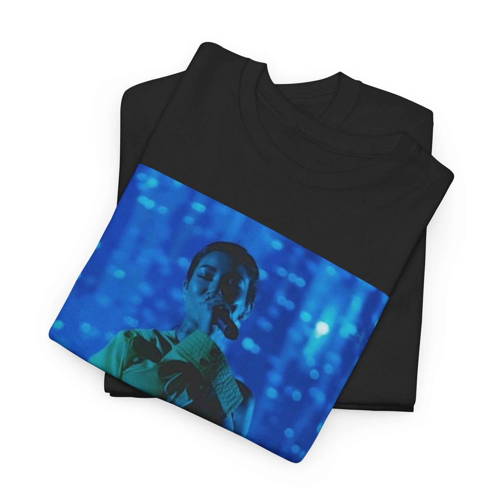 A black graphic t-shirt featuring a modern neo soul graphic of Jhene Aiko.