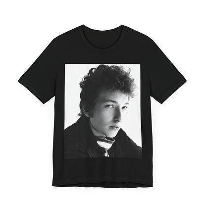 A black graphic t-shirt featuring a graphic related to Bob Dylan's 'Like a Rolling Stone' song or era.