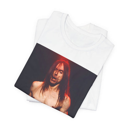 A black graphic t-shirt featuring a graphic related to Iggy Pop's 'Raw Power' era.