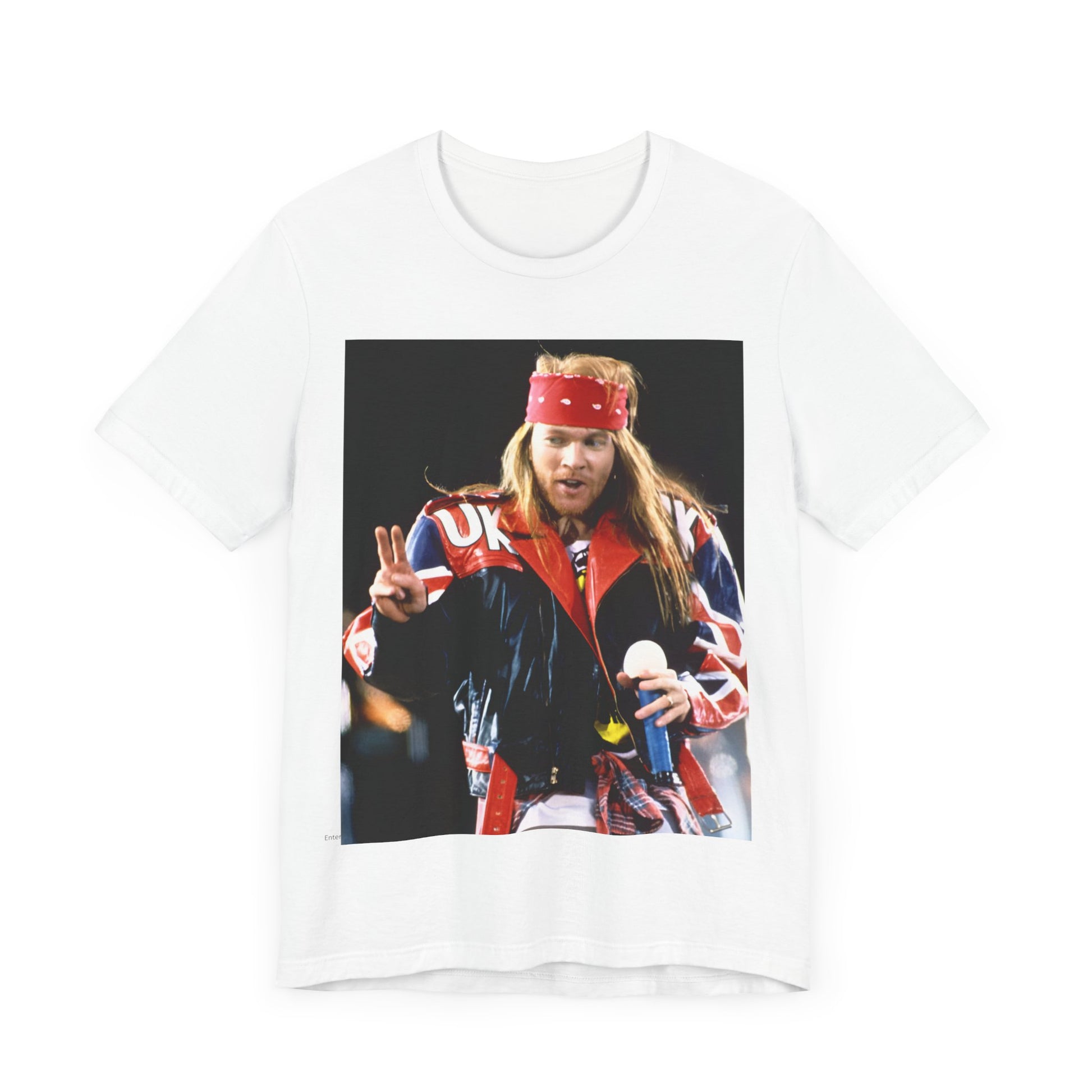 A black graphic t-shirt featuring a graphic related to Guns N' Roses' 1992 UK Live Wembley concert.