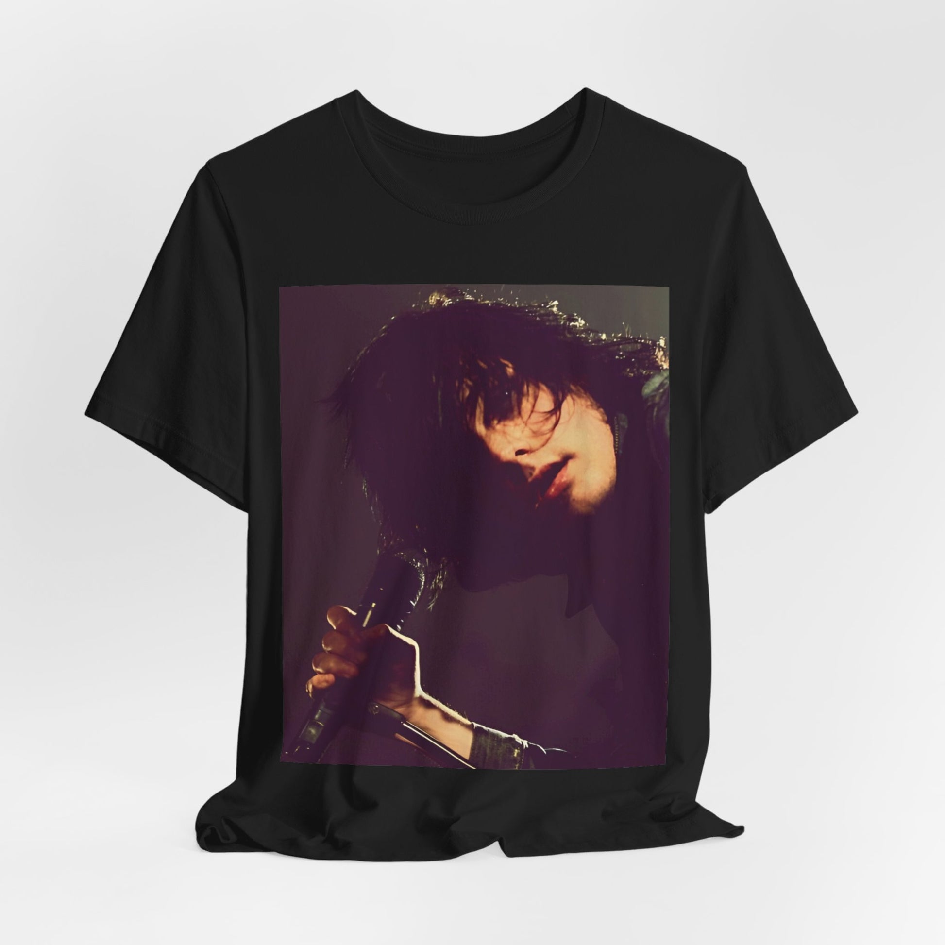 A black graphic t-shirt featuring a graphic of Gerard Way from My Chemical Romance.