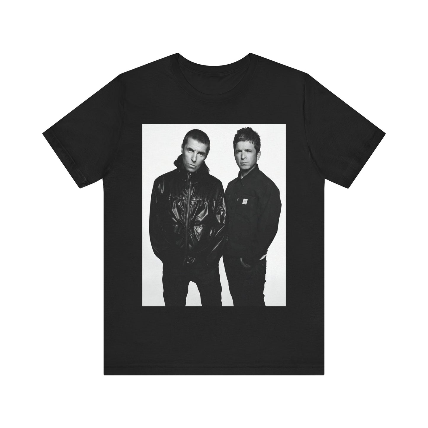 A black graphic t-shirt featuring a graphic of Oasis, possibly suggesting a reunion.