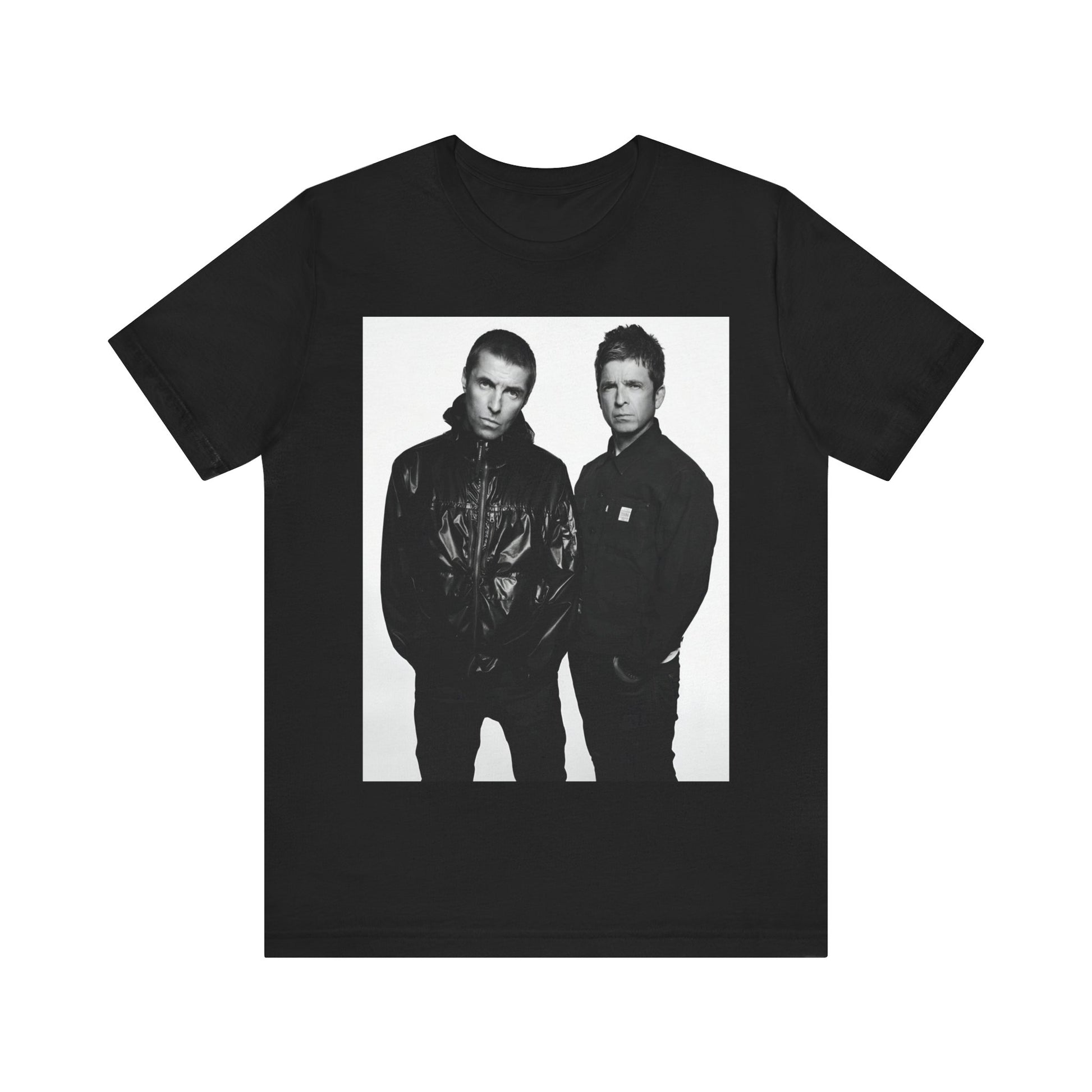 A black graphic t-shirt featuring a graphic of Oasis, possibly suggesting a reunion.