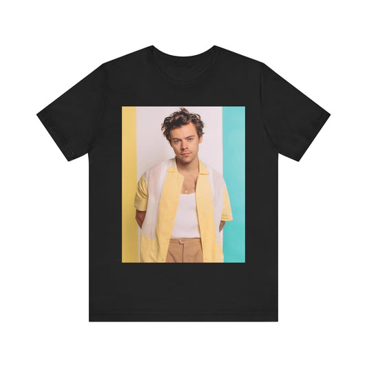 A black graphic t-shirt featuring a graphic related to Harry Styles' 'Watermelon Sugar' song or era.