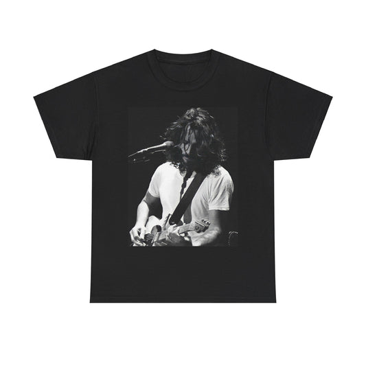 A black graphic t-shirt featuring a 90s-style graphic of Chris Cornell, evoking the Seattle sound aesthetic.