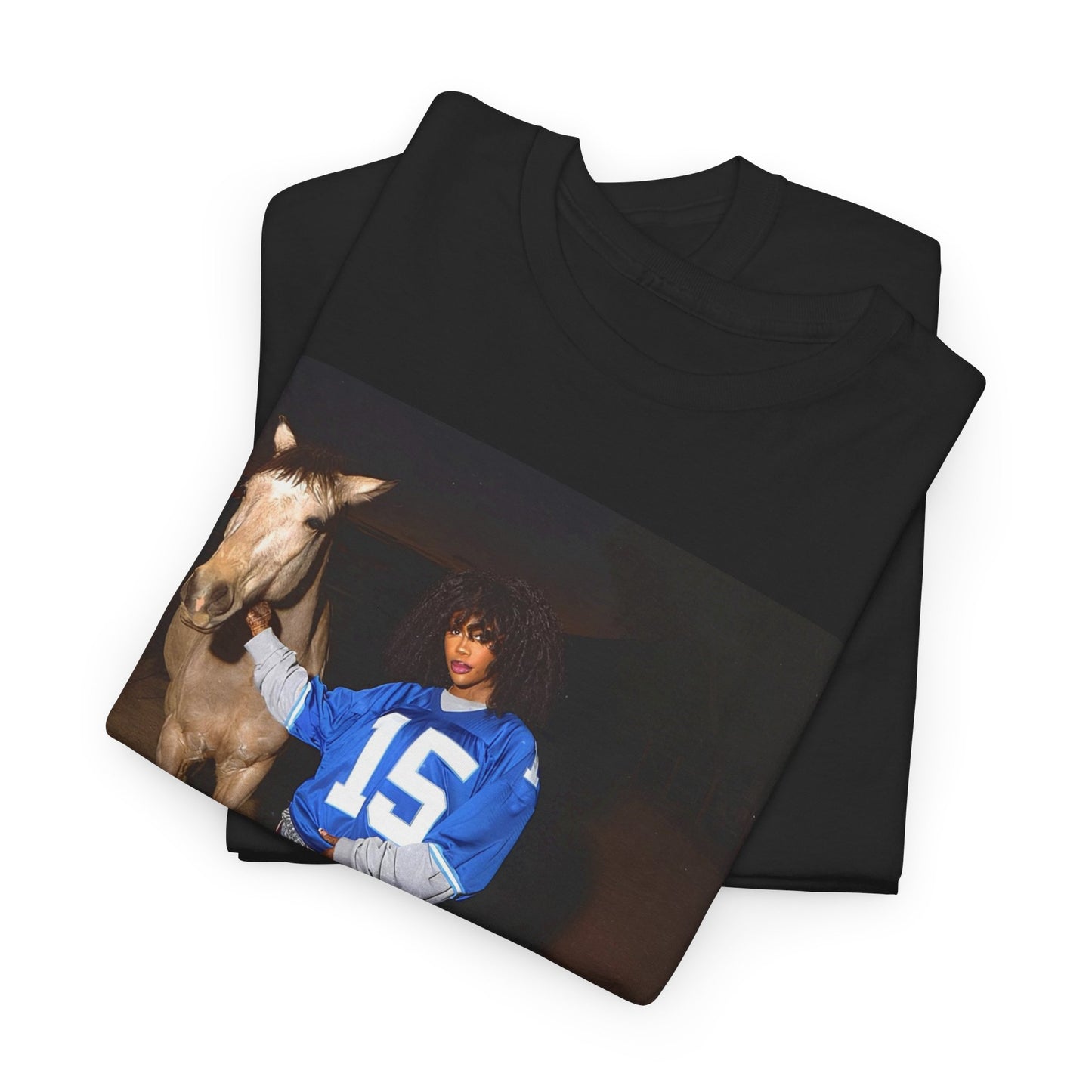 A black graphic t-shirt featuring a graphic related to SZA's 'SOS' Deluxe 'LANA' era.