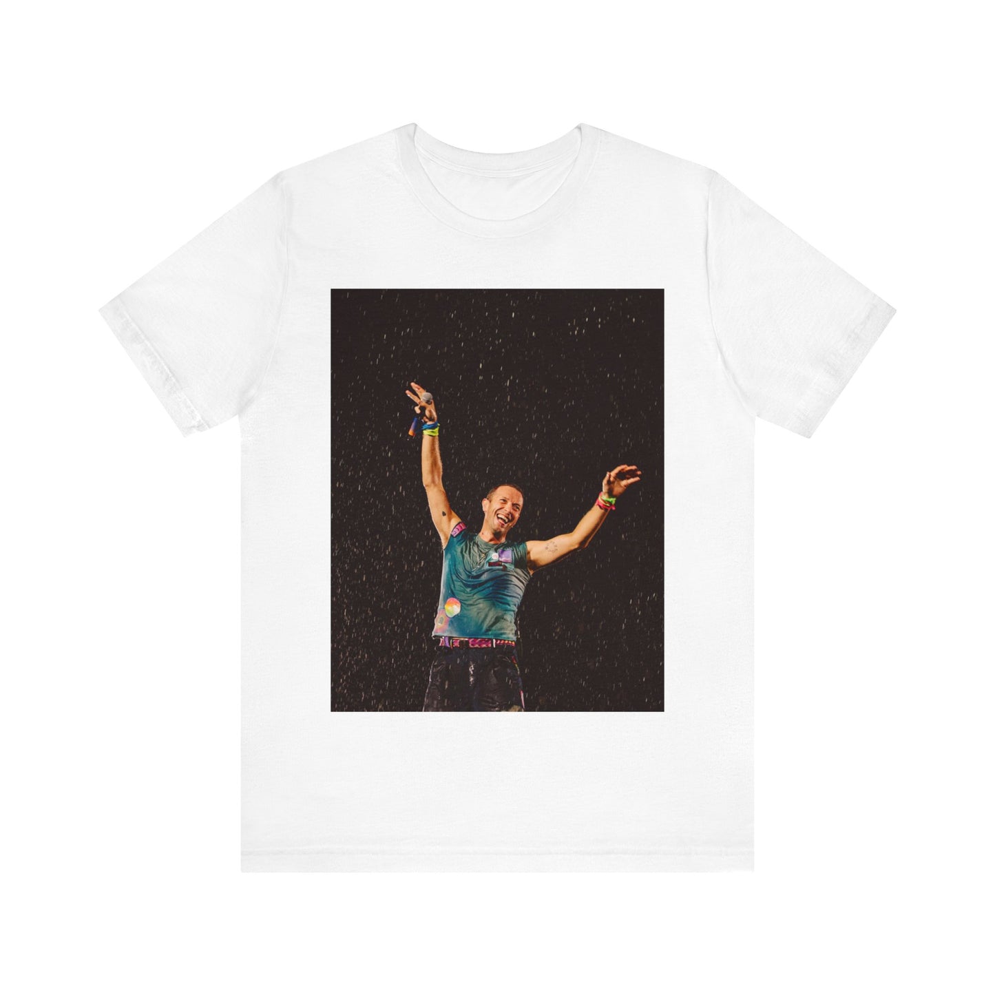 A black graphic t-shirt featuring a graphic related to Coldplay's song 'Fix You'.