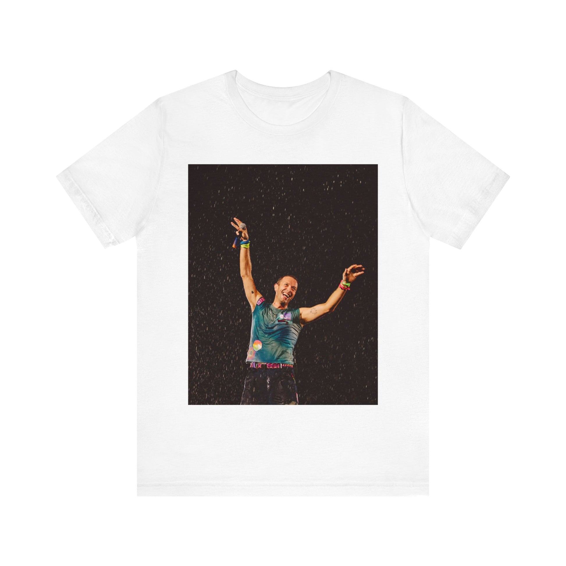 A black graphic t-shirt featuring a graphic related to Coldplay's song 'Fix You'.