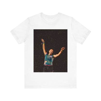 A black graphic t-shirt featuring a graphic related to Coldplay's song 'Fix You'.