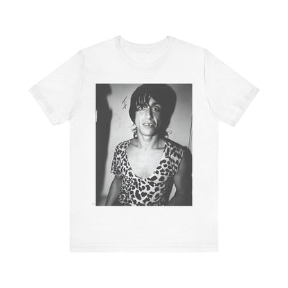 A black graphic t-shirt featuring a graphic of Iggy Pop and The Stooges in a punk style.
