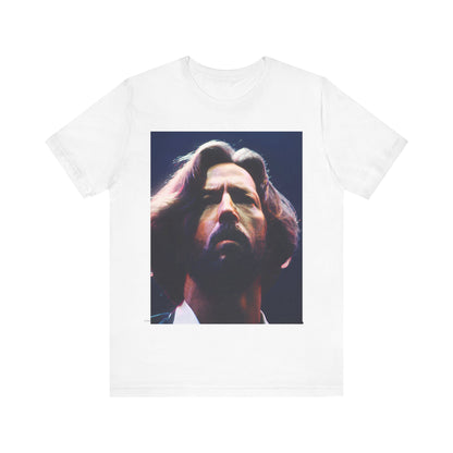 A black graphic t-shirt featuring a graphic related to Eric Clapton's 'Tears in Heaven' song or era.