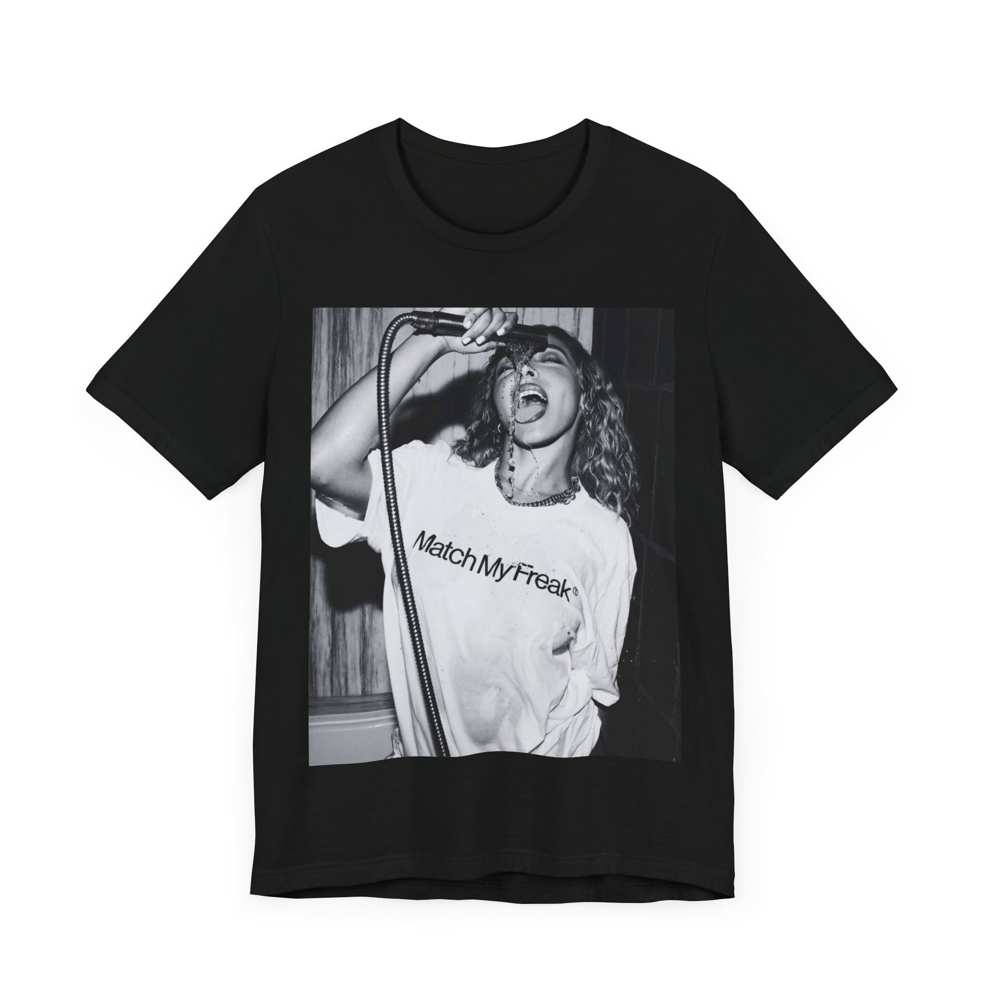 A black graphic t-shirt featuring a black and white graphic related to Tinashe's 'Nasty' era.