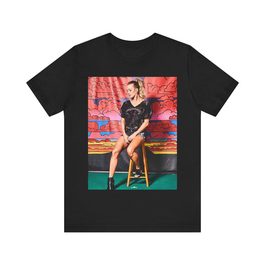 A black graphic t-shirt featuring a stylized graphic of Carrie Underwood as a country music icon.