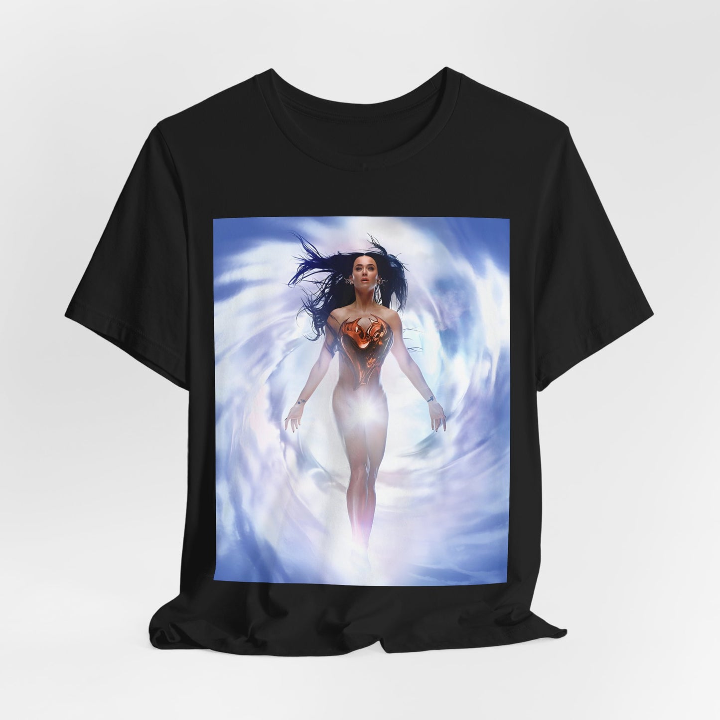 A black graphic t-shirt featuring a graphic related to Katy Perry's '143' era.