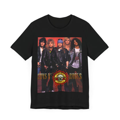 A black graphic t-shirt featuring a vintage graphic related to Guns N' Roses' 'Appetite for Destruction' album era.