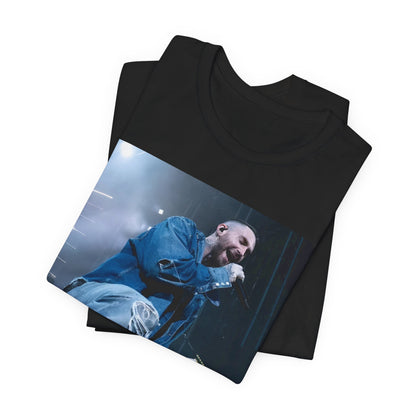 A modern, vibrant, and colorful group photo of the band Maroon 5, printed on a graphic t-shirt.