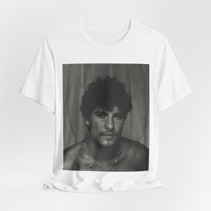 A black graphic t-shirt featuring a fearless portrait graphic of Shawn Mendes.