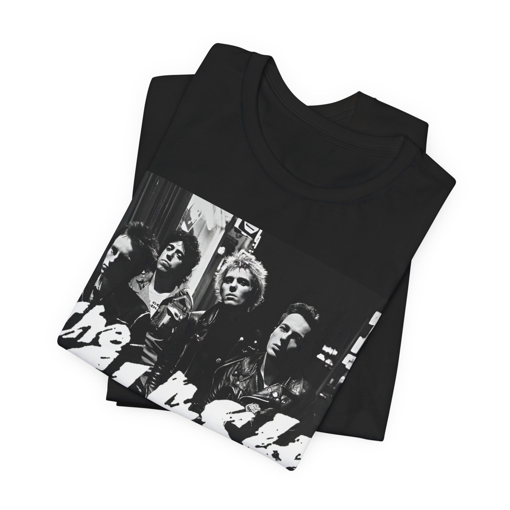 A black graphic t-shirt featuring a graphic related to The Clash's 'London Calling' album era.