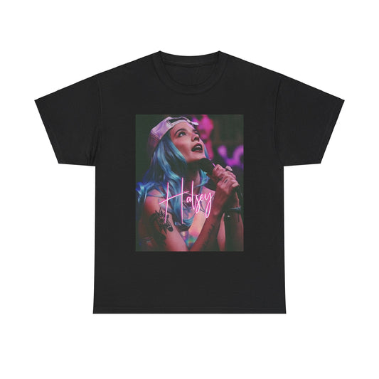 A black graphic t-shirt featuring a graphic related to Halsey's 'Badlands' album era.