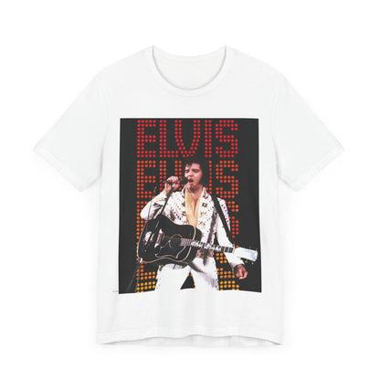 A black graphic t-shirt featuring a graphic related to Elvis Presley's '68 Comeback Special'.