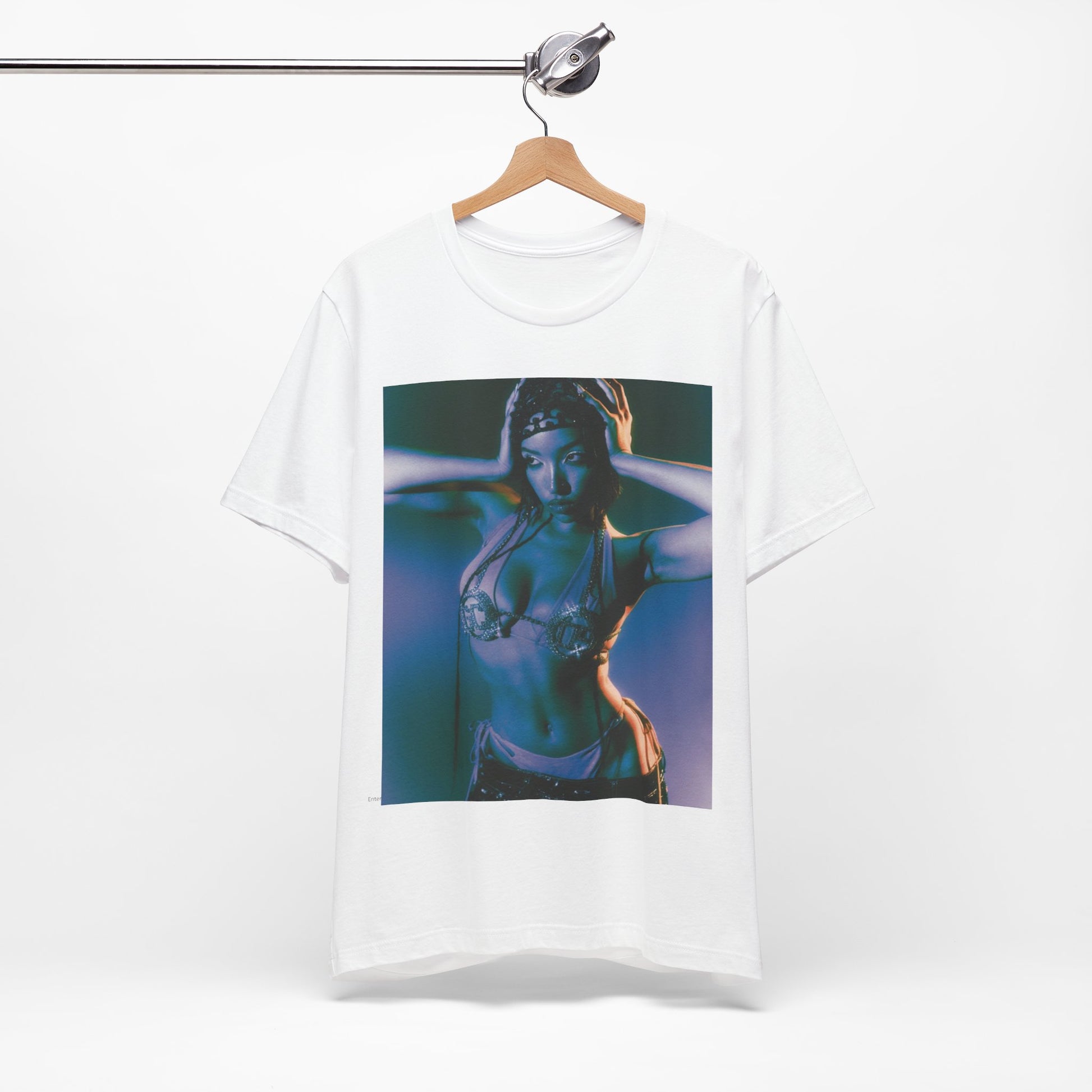 A black graphic t-shirt featuring a graphic of Tinashe as a choreography queen.