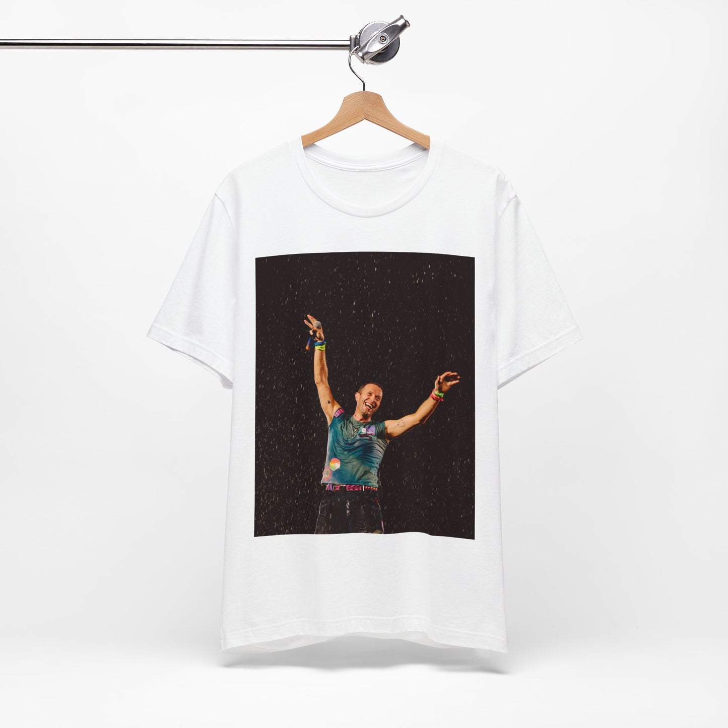 A black graphic t-shirt featuring a graphic related to Coldplay's song 'Fix You'.