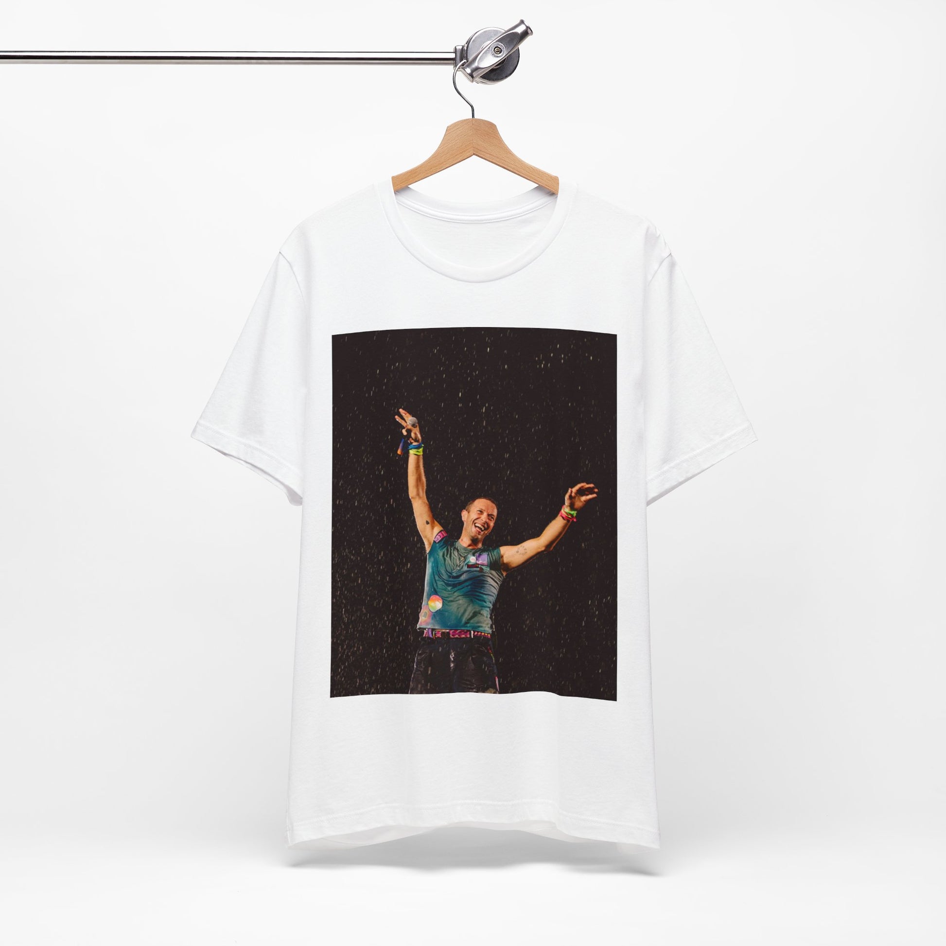 A black graphic t-shirt featuring a graphic related to Coldplay's song 'Fix You'.