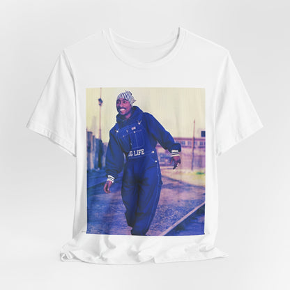 A black graphic t-shirt featuring a retro graphic related to Tupac's 'All Eyez On Me' album era.