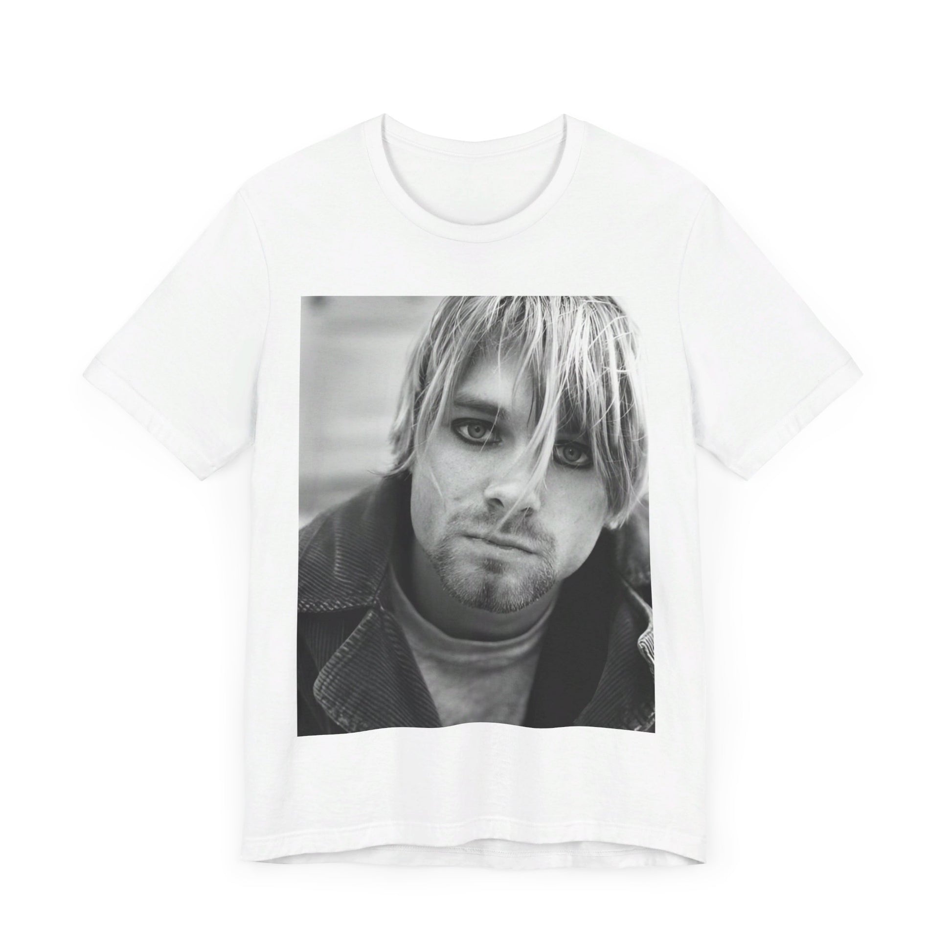 A black graphic t-shirt featuring a classic 90s alt rock graphic of Nirvana.