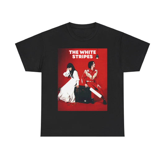 A black graphic t-shirt featuring an edgy rock and roll graphic of The White Stripes.