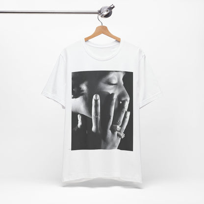 A black graphic t-shirt featuring an iconic West Coast swag graphic of Tupac.
