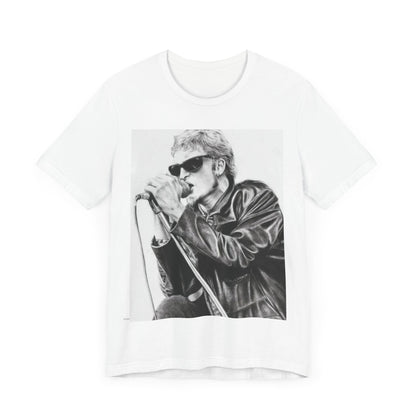 A black graphic t-shirt featuring a photo of Layne Staley from Alice In Chains performing live in concert, showing his intense stage presence.