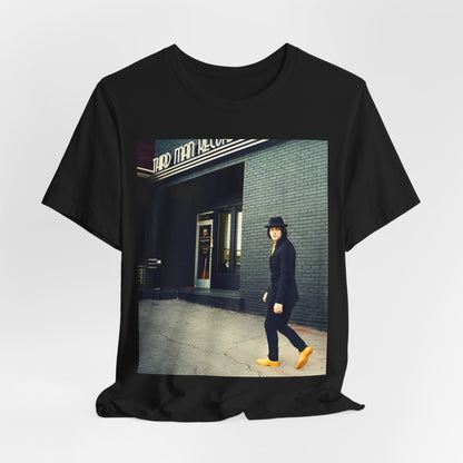 A black graphic t-shirt featuring a garage rock graphic of The White Stripes.