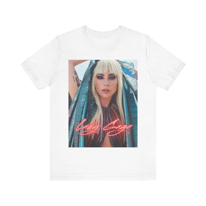 A black graphic t-shirt featuring a graphic related to Lady Gaga's 'A Star Is Born' film era.