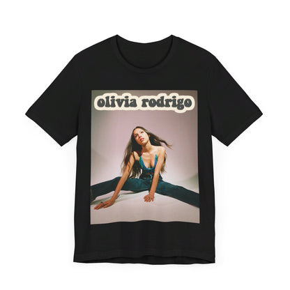 A black graphic t-shirt featuring a fierce graphic related to Olivia Rodrigo's 'good 4 u' song or era.