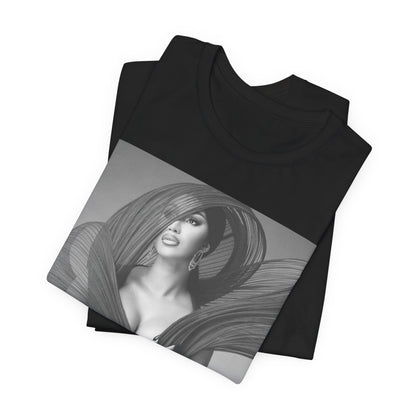 A black graphic t-shirt featuring a black and white graphic of Cardi B, emphasizing her 'Bronx Princess' or rap icon status.