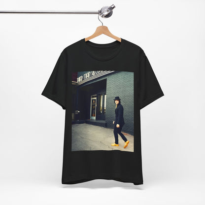 A black graphic t-shirt featuring a garage rock graphic of The White Stripes.