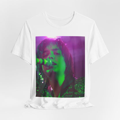 A black graphic t-shirt featuring a graphic related to The Strokes and the early 2000s rock revival.