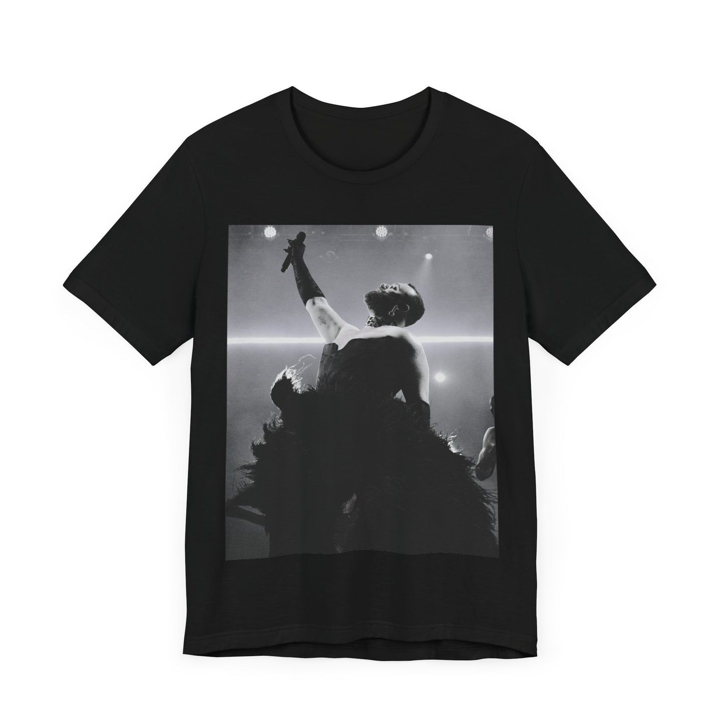 A black graphic t-shirt featuring an authentic live performance graphic of Sam Smith.