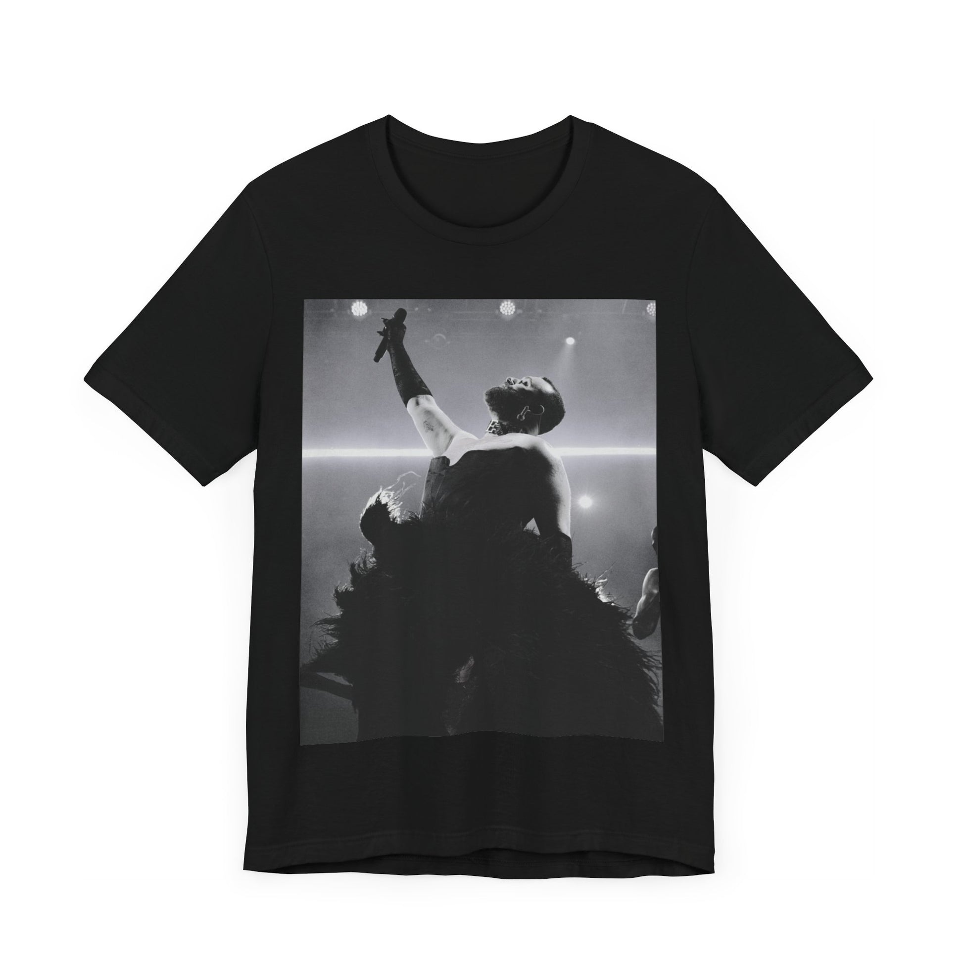 A black graphic t-shirt featuring an authentic live performance graphic of Sam Smith.
