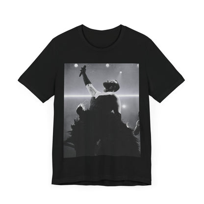 A black graphic t-shirt featuring an authentic live performance graphic of Sam Smith.