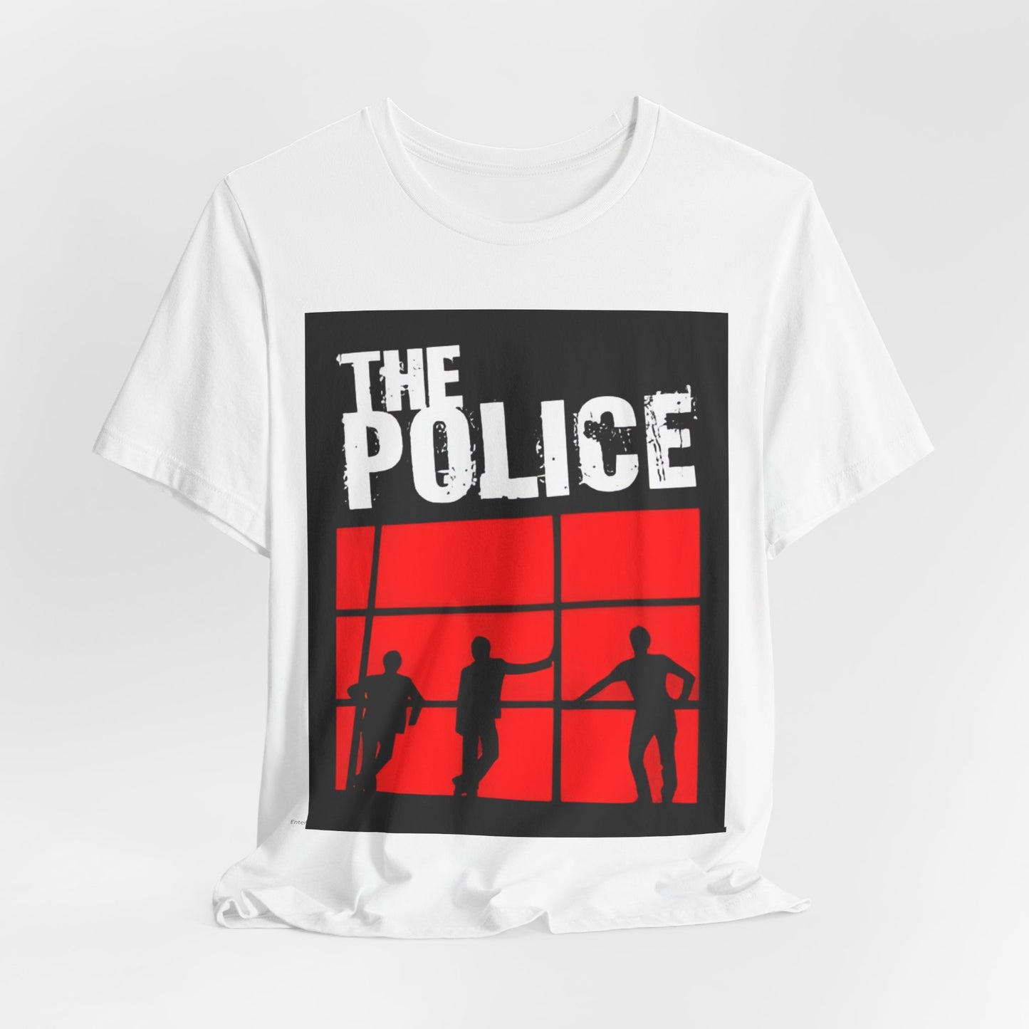 A black graphic t-shirt featuring the classic iconic logo of The Police.