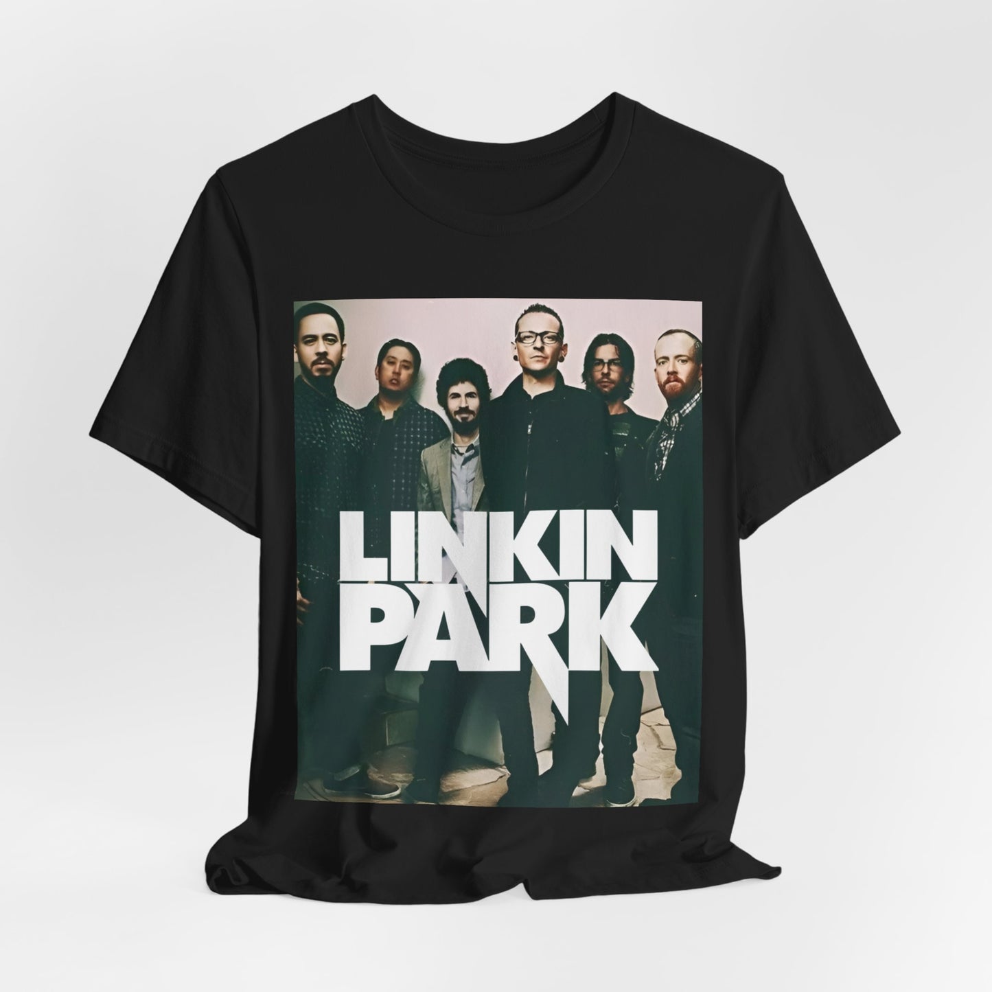 A black graphic t-shirt featuring a graphic related to Linkin Park's 'Numb' song or era.