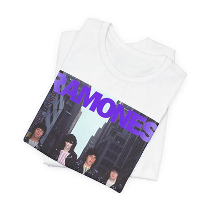 A black graphic t-shirt featuring a graphic of the Ramones emphasizing a rebellious punk spirit.
