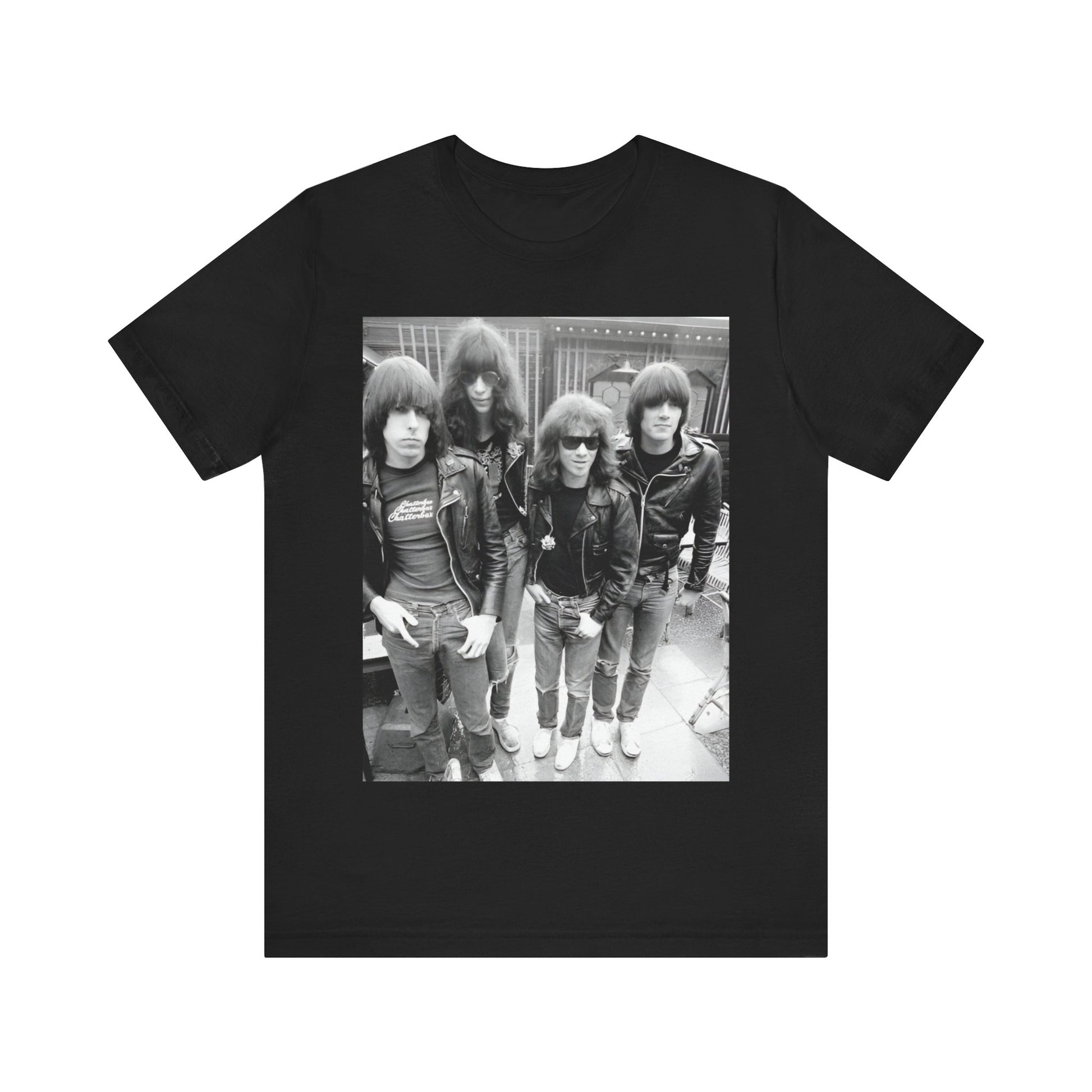 A black graphic t-shirt featuring a retro graphic related to Ramones' 'I Wanna Be Sedated' song or era.
